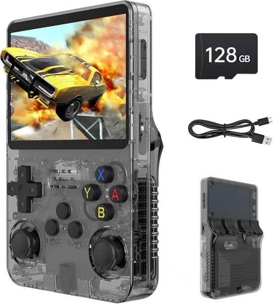 Retro handheld gameconsole, 128G retro console, 3,5 inch IPS-scherm handheld console, draagbare mini-retro-console, emulatorconsole, Linux-systeem(zwart)