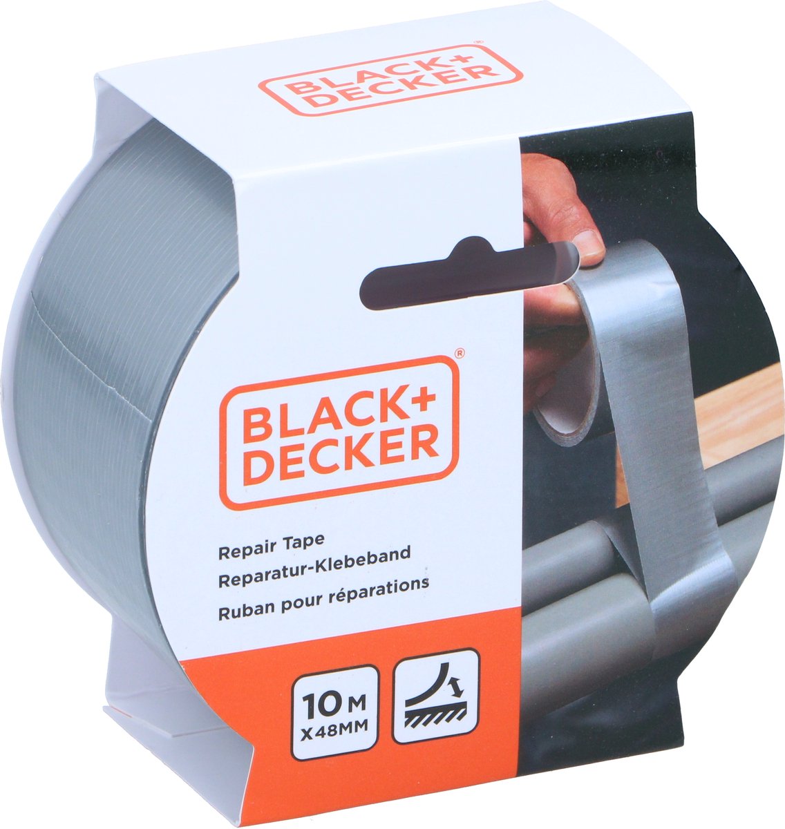 BLACK+DECKER reparatietape 48mm x 10m - zilver - extra sterk duct tape - voor binnen- en buitengebruik - 150 micron dik - klustape voor diverse reparaties in huis, tuin en garage