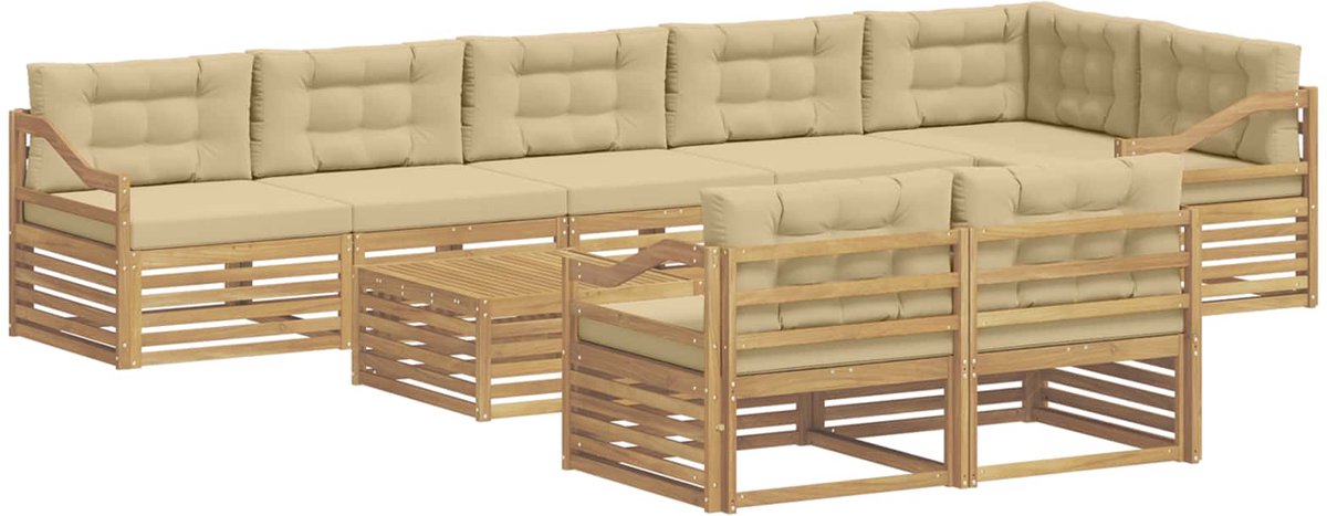 vidaXL Buiten - bank - set - 9 - st - 8-zits - Wit - en - Beige - Polyester Wit en beige