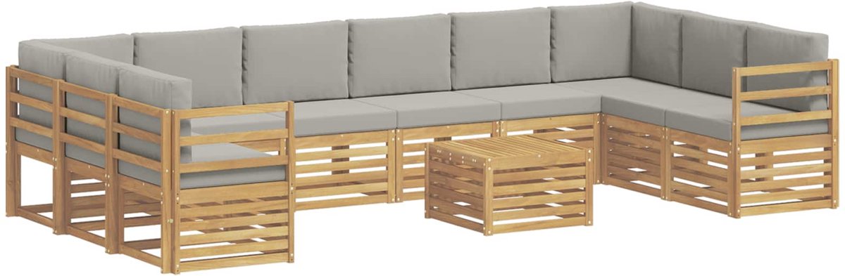 vidaXL Buiten - bank - set - 11 - st - 10-zits - Wit - en - Lichtgrijs - Polyester Wit en Lichtgrijs