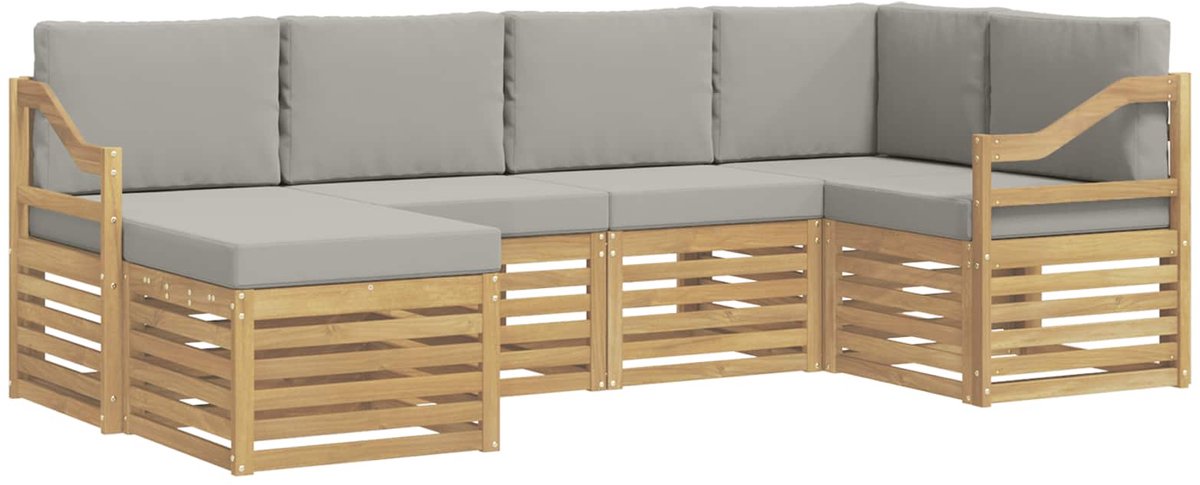 vidaXL Buiten - bank - set - 6 - st - 5-zits - Wit - en - Lichtgrijs - Polyester Wit en Lichtgrijs