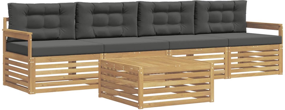 vidaXL Buiten - bank - set - 5 - st - 4-zits - Wit - en - antracietkleurig Wit en antracietkleurig