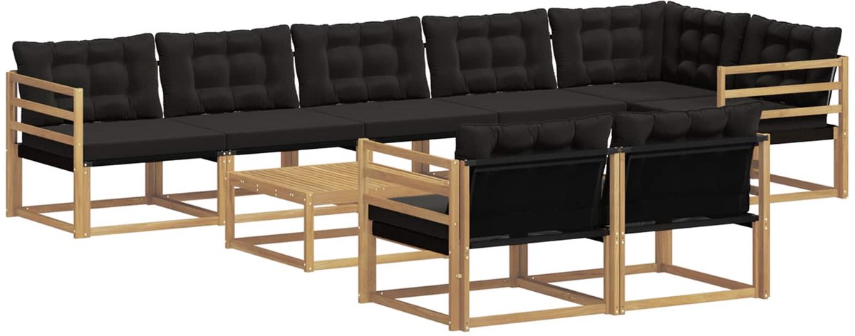 vidaXL Buiten - bank - set - 9 - st - 8-zits - Wit - en - zwart Wit en zwart