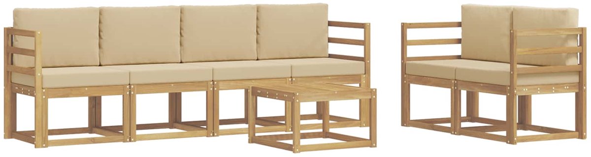 vidaXL Buiten - bank - set - 7 - st - 6-zits - Wit - en - Beige Wit en Beige