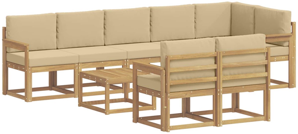 vidaXL Buiten - bank - set - 9 - st - 8-zits - Wit - en - Beige - Polyester Wit en Beige