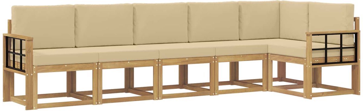 vidaXL Buiten - bank - set - 6 - st - Wit - en - Beige - Polyester Wit en beige