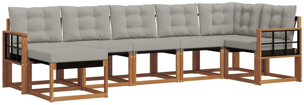 vidaXL Buiten - bank - set - 7 - st - 7-zits - Naturel - en - lichtgrijs Naturel en lichtgrijs