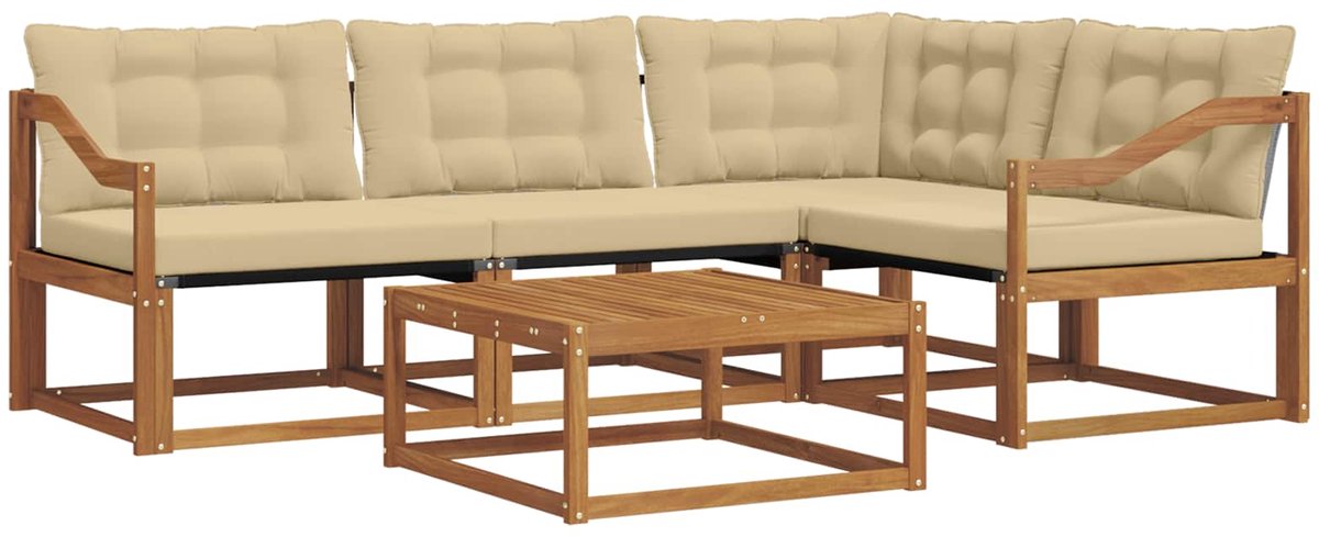 vidaXL Buiten - bank - set - 5 - st - 4-zits - Natuurlijk - en - Beige Natuurlijk en Beige