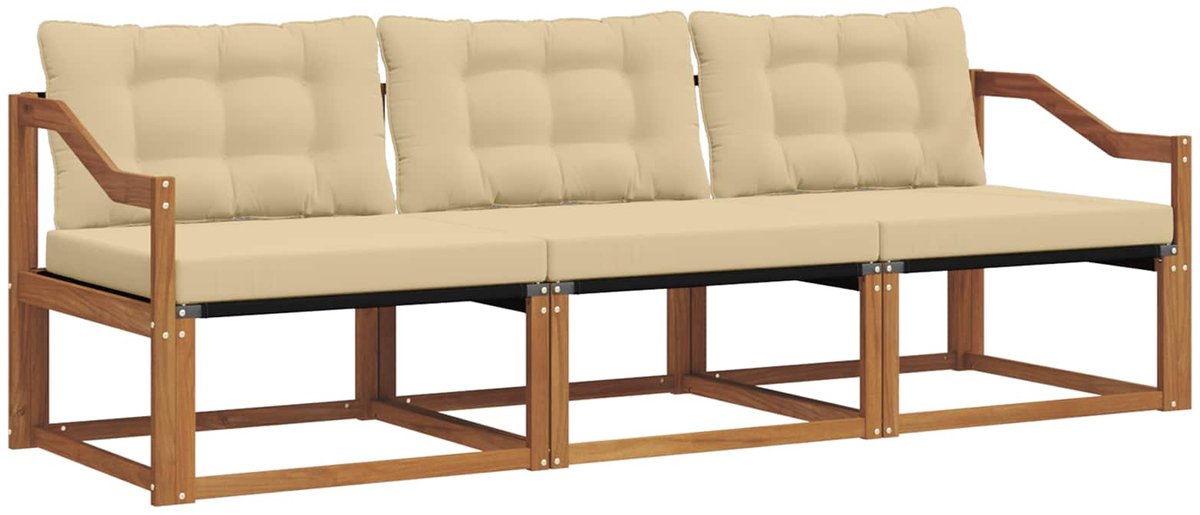 vidaXL Buiten - bank - set - 3 - st - Natuurlijk - en - Beige Natuurlijk en Beige