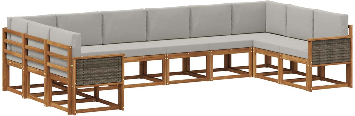 vidaXL Buiten - bank - set - 10 - st - 10-zits - Naturel - en - lichtgrijs Naturel en lichtgrijs
