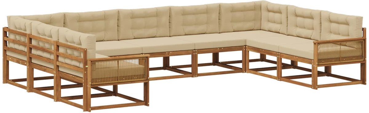 vidaXL Buiten - bank - set - 9 - st - 9-zits - Natuurlijk - en - Beige Natuurlijk en Beige