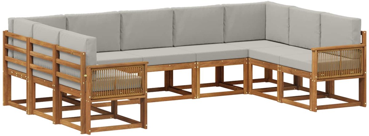 vidaXL Buiten - bank - set - 9 - st - 9-zits - Naturel - en - lichtgrijs Naturel en lichtgrijs
