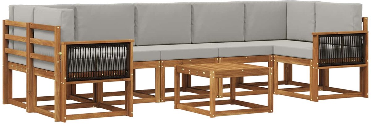 vidaXL Buiten - bank - set - 6 - st - 7-zits - Naturel - en - lichtgrijs Naturel en lichtgrijs