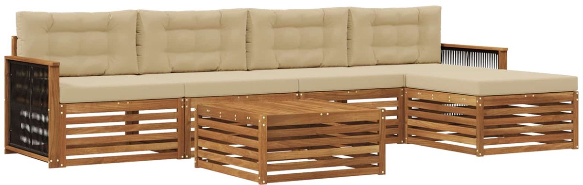 vidaXL Buiten - bank - set - 6 - st - 5-zits - Natuurlijk - en - Beige Natuurlijk en Beige