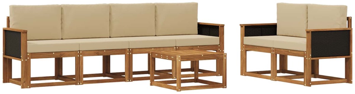vidaXL Buiten - bank - set - 6 - st - 6-zits - Natuurlijk - en - Beige Natuurlijk en Beige