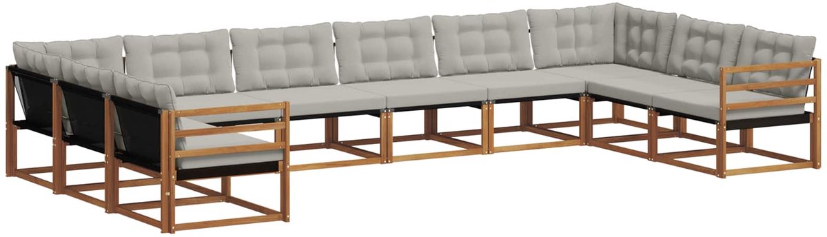 vidaXL Buiten - bank - set - 10 - st - 10-zits - Naturel - en - lichtgrijs Naturel en lichtgrijs