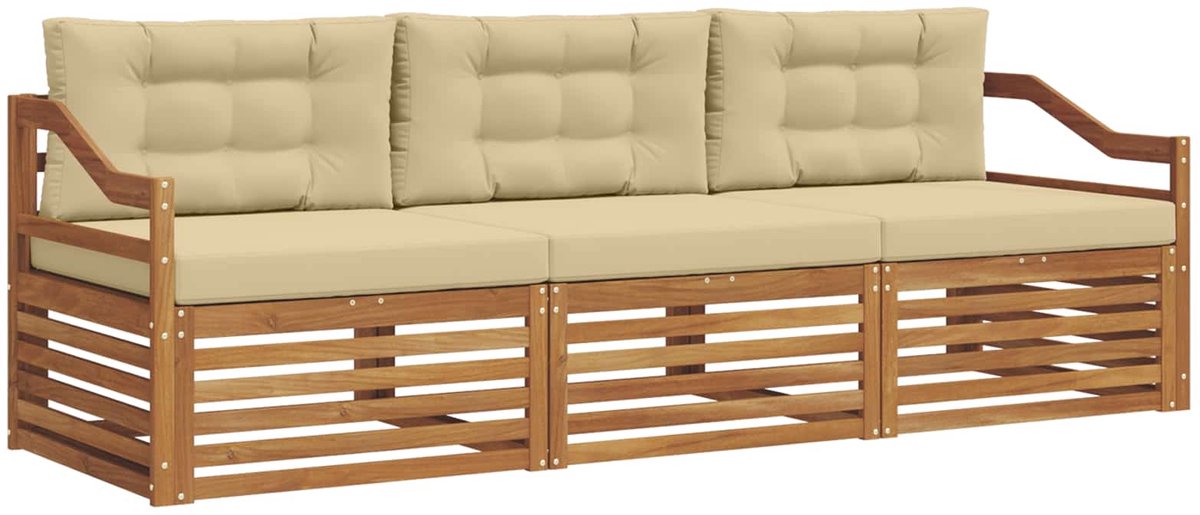 vidaXL Buiten - bank - set - 3 - st - Natuurlijk - en - Beige Natuurlijk en beige