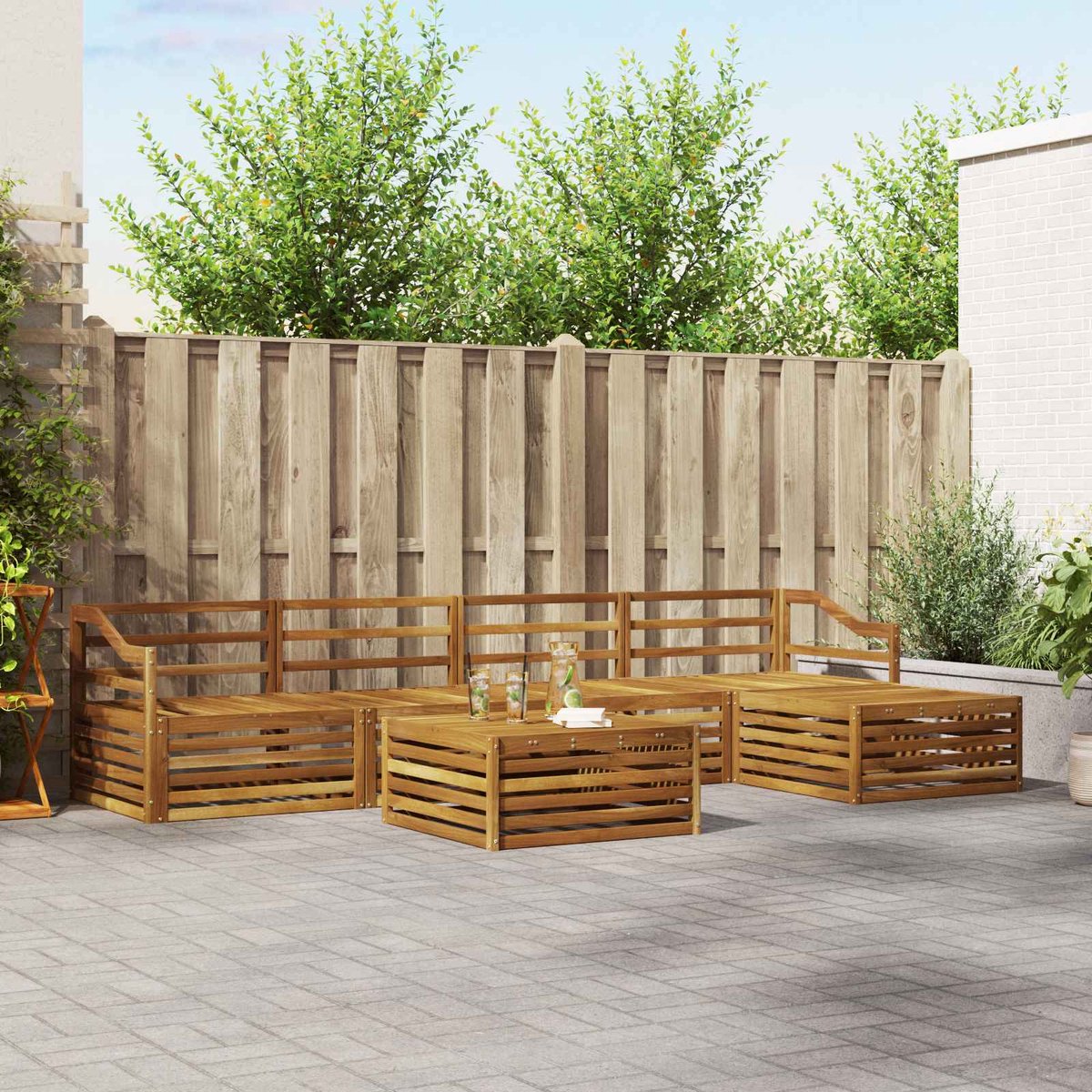 vidaXL Buiten - bank - set - 6 - st - 5-zits - Naturel - Massief - Acacia - Hout