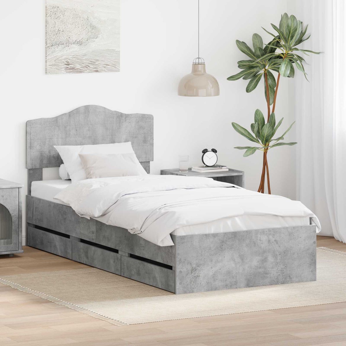vidaXL Bedframe - met - lade - Beton - Grijs - 75 - x - 190 - cm - Ingenieurshout Beton grijs