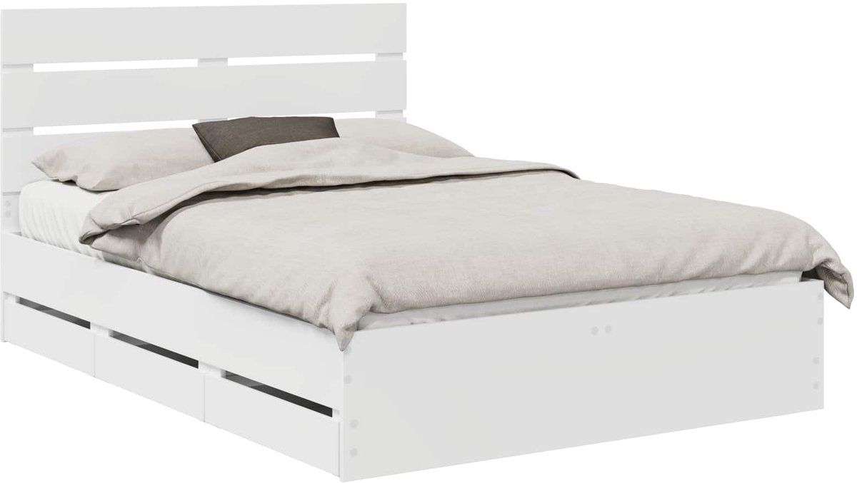 vidaXL Bedframe - met - lade - met - opslag - Wit - 140 - x - 190 - cm - Ingenieurshout