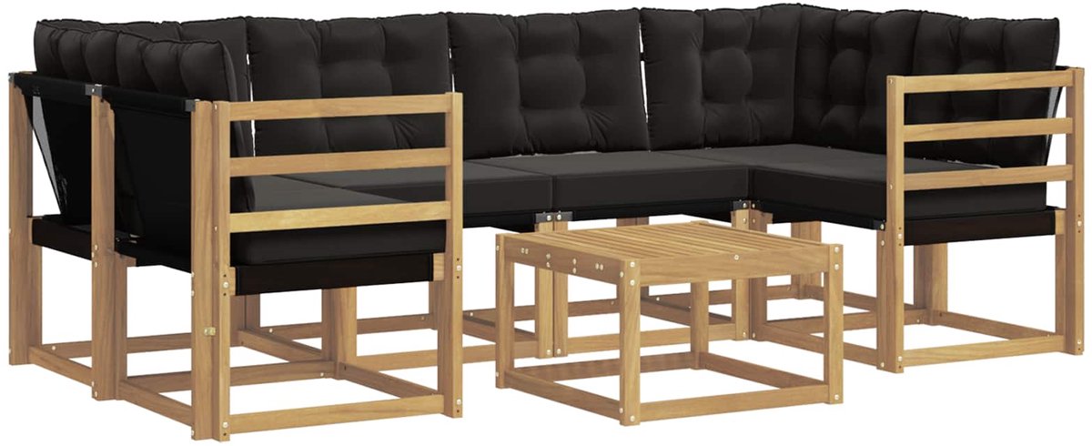 vidaXL Buiten - bank - set - 7 - st - 6-zits - Wit - en - zwart Wit en zwart