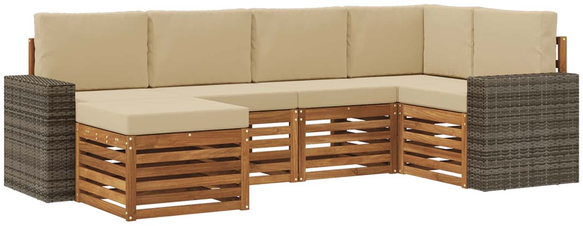 vidaXL Buiten - bank - set - 6 - st - 5-zits - Natuurlijk - en - Beige Natuurlijk en Beige