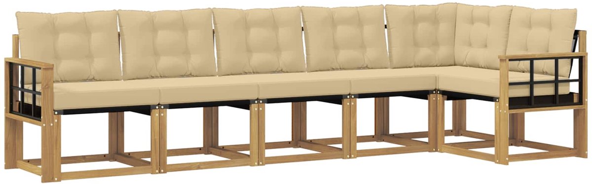 vidaXL Buiten - bank - set - 6 - st - 6-zits - Wit - en - Beige Wit en Beige