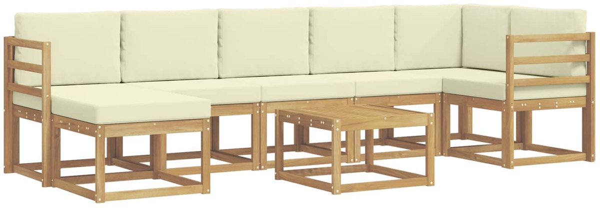vidaXL Buiten - bank - set - 8 - st - 7-zits - Wit - en - crèmekleurig - Polyester Wit en crèmekleurig