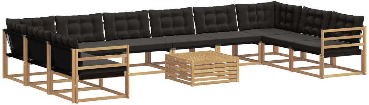 vidaXL Buiten - bank - set - 11 - st - 10-zits - Wit - en - zwart Wit en zwart