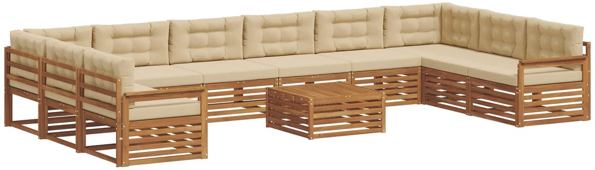 vidaXL Buiten - bank - set - 11 - st - 10-zits - Natuurlijk - en - Beige Natuurlijk en Beige
