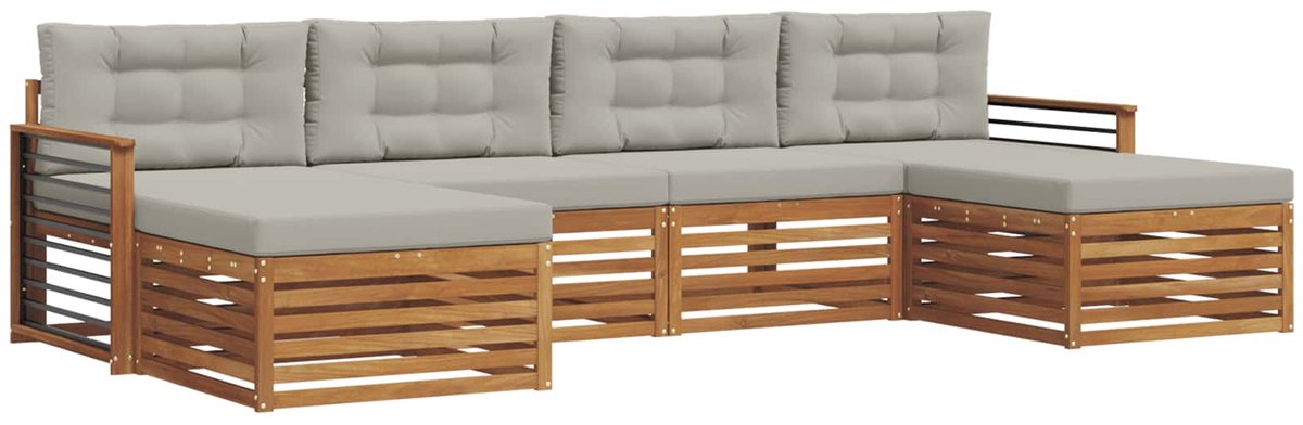 vidaXL Buiten - bank - set - 6 - st - 4-zits - Naturel - en - lichtgrijs Naturel en lichtgrijs
