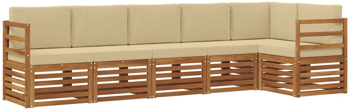 vidaXL Buiten - bank - set - 6 - st - 6-zits - Natuurlijk - en - Beige Natuurlijk en Beige