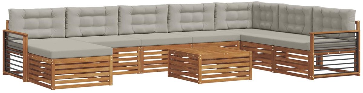 vidaXL Buiten - bank - set - 9 - st - 7-zits - Naturel - en - lichtgrijs Naturel en lichtgrijs