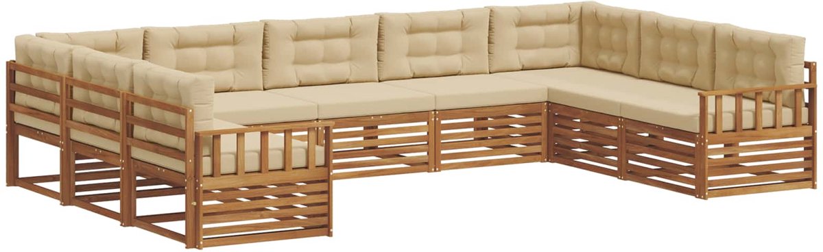 vidaXL Buiten - bank - set - 9 - st - 9-zits - Natuurlijk - en - Beige Natuurlijk en Beige