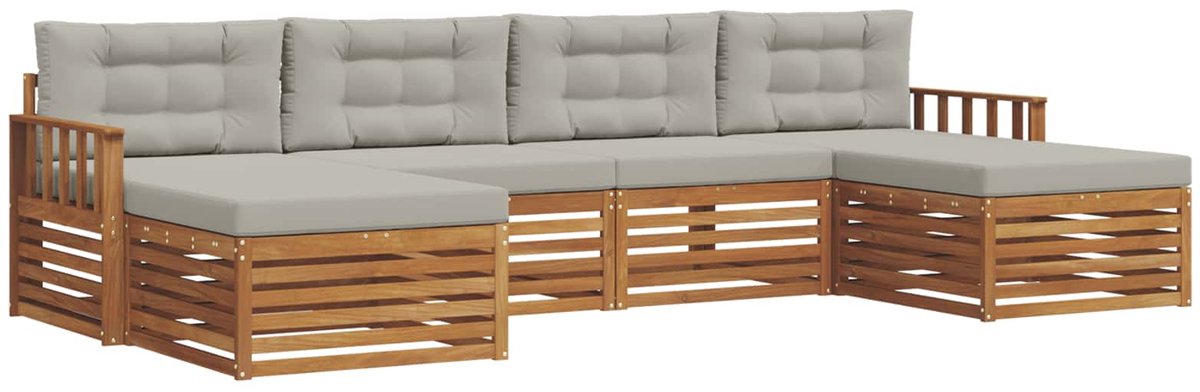 vidaXL Buiten - bank - set - 6 - st - 4-zits - Naturel - en - lichtgrijs Naturel en lichtgrijs