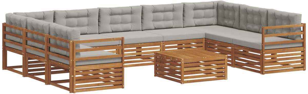 vidaXL Buiten - bank - set - 10 - st - 9-zits - Naturel - en - lichtgrijs Naturel en lichtgrijs
