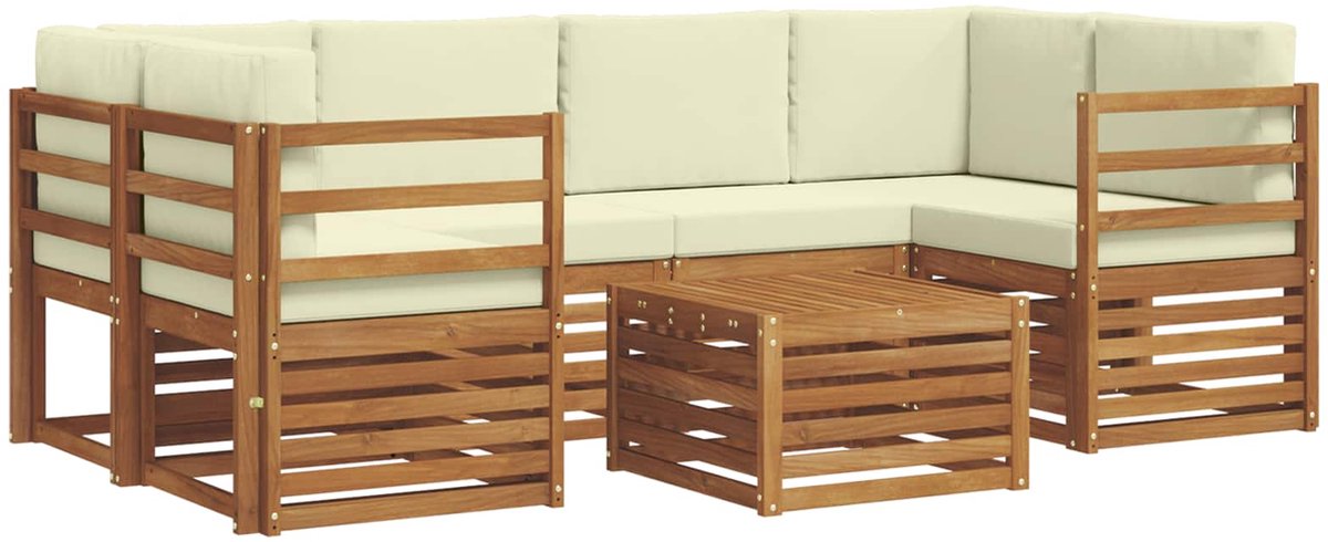vidaXL Buiten - bank - set - 7 - st - Natuurlijk - en - Crème - Massief - Acacia - Hout Natuurlijk en Crème