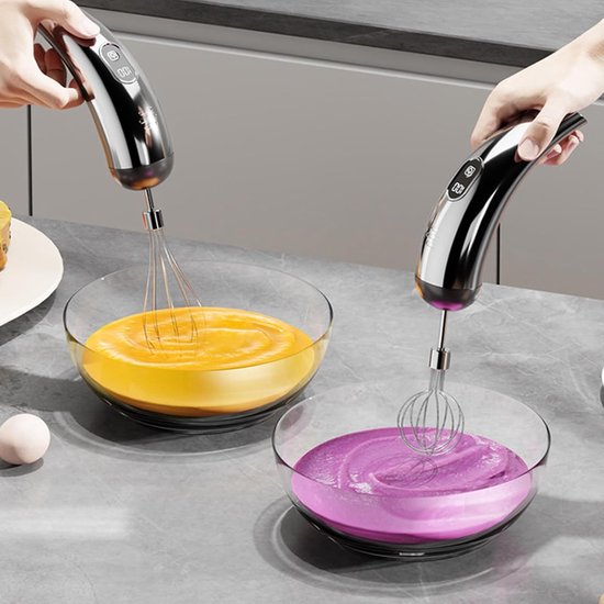 Handmixer Elektrisch - Draadloze Klopper - Koken en Bakken - 5 Snelheden - 18x6x6 cm - Zilver Zwart — afbeelding 5