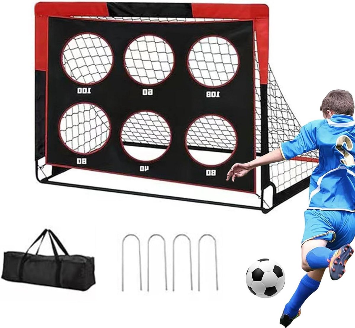 Voetbalgoals met Target - Trainingsdoelen - Voetbaltraining Verbeteren - Inklapbaar en Draagbaar - 122 x 91 cm - Zwart/Rood