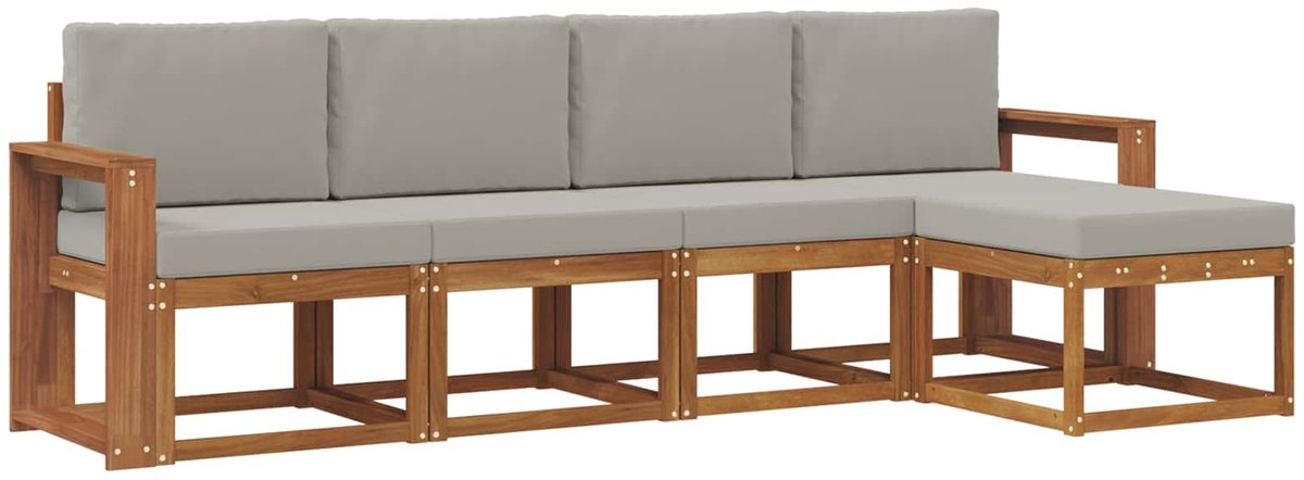 vidaXL Buiten - bank - set - 5 - st - 5-zits - Naturel - en - lichtgrijs Naturel en lichtgrijs