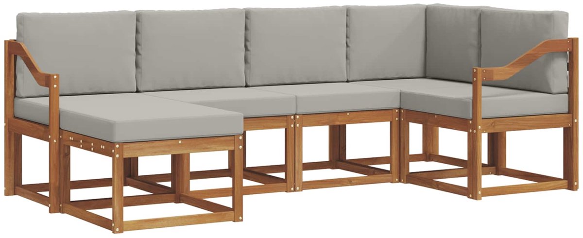 vidaXL Buiten - bank - set - 6 - st - 6-zits - Naturel - en - lichtgrijs Naturel en lichtgrijs
