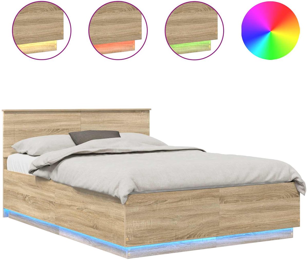 vidaXL Bedframe - met - hoofdeinde - Sonoma - Eik - 150 - x - 200 - cm - Bewerkt - hout Sonoma eiken