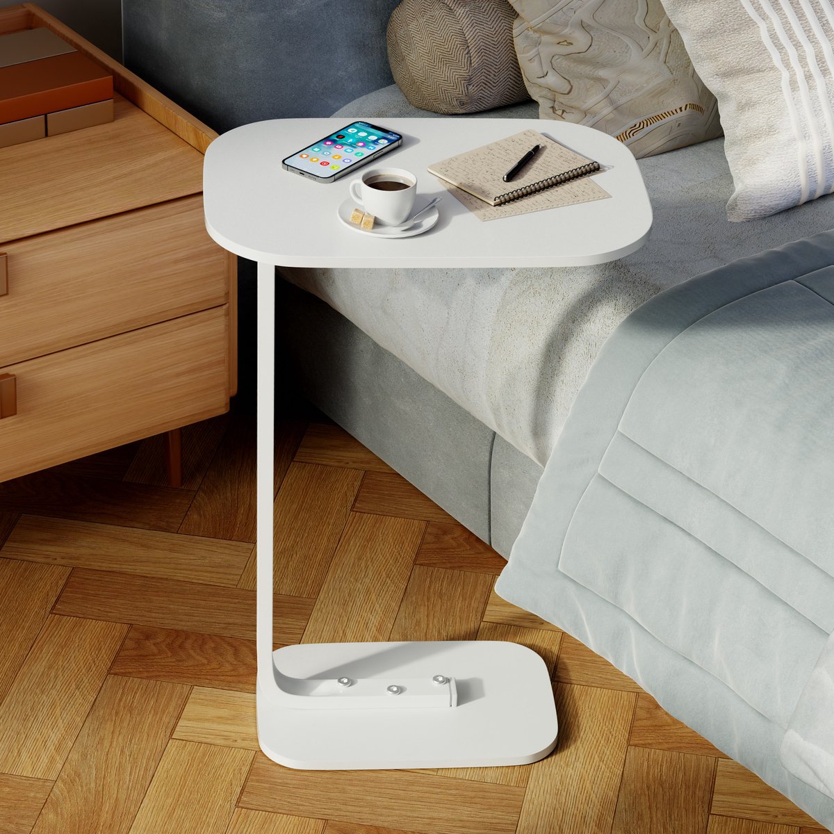 FloraGrace Bijzettafels – Houten Bijzettafel Met Robuust Metaalframe, Moderne Sidetable Voor Bank En Bed – Zwart (Ovaal)