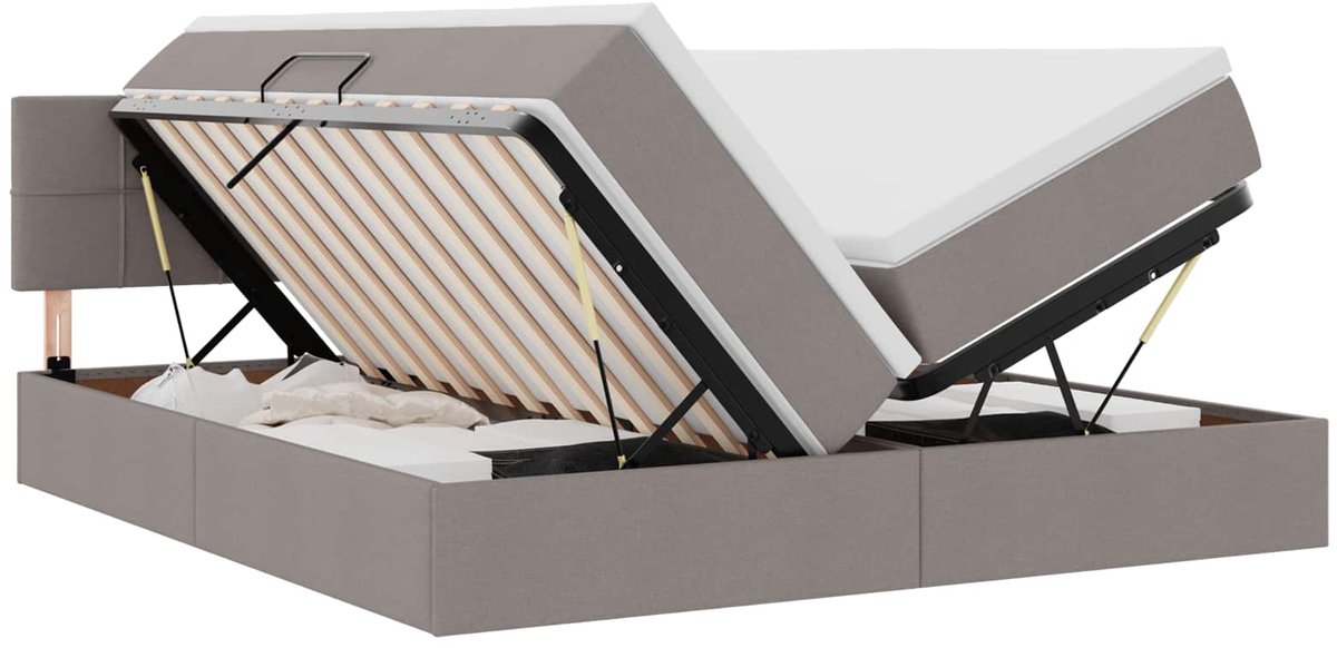 vidaXL LED - opbergbed - met - matras - Taupe - 180 - x - 200 - cm - Stof