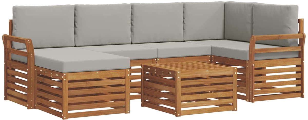vidaXL Buiten - bank - set - 7 - st - 5-zits - Naturel - en - lichtgrijs Naturel en lichtgrijs