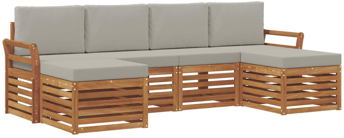 vidaXL Buiten - bank - set - 6 - st - 6-zits - Naturel - en - lichtgrijs Naturel en lichtgrijs