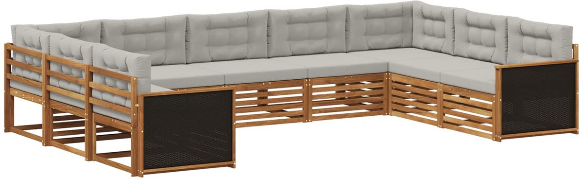 vidaXL Buiten - bank - set - 9 - st - 9-zits - Naturel - en - lichtgrijs Naturel en lichtgrijs