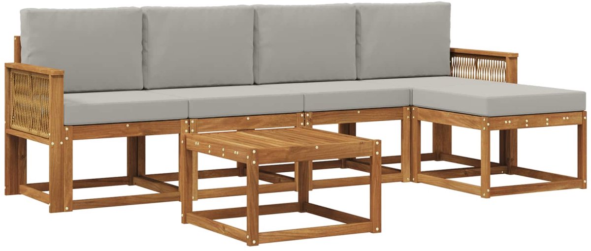 vidaXL Buiten - bank - set - 6 - st - 5-zits - Naturel - en - lichtgrijs Naturel en lichtgrijs
