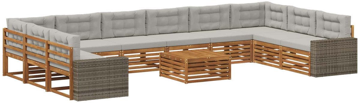 vidaXL Buiten - bank - set - 11 - st - 10-zits - Naturel - en - lichtgrijs Naturel en lichtgrijs