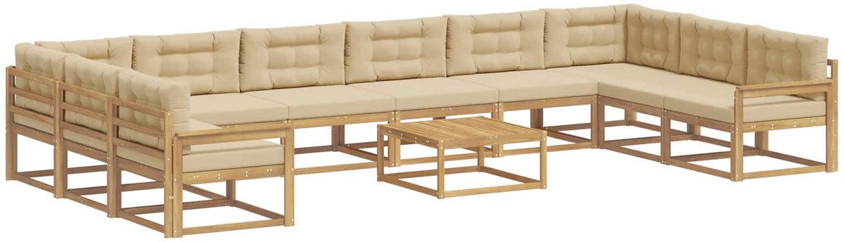 vidaXL Buiten - bank - set - 11 - st - 10-zits - Wit - en - Beige Wit en Beige